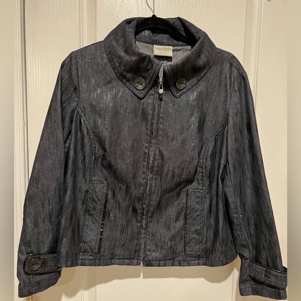 Tribal Jeans Womens Jacket Size 10 Full Zipper Black Button Accents Pockets.